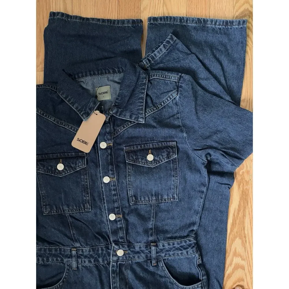 Women Denim Jumpsuit Premium Jean One Piece Outfit Casual Chic Overalls Romper - Picture 7 of 8